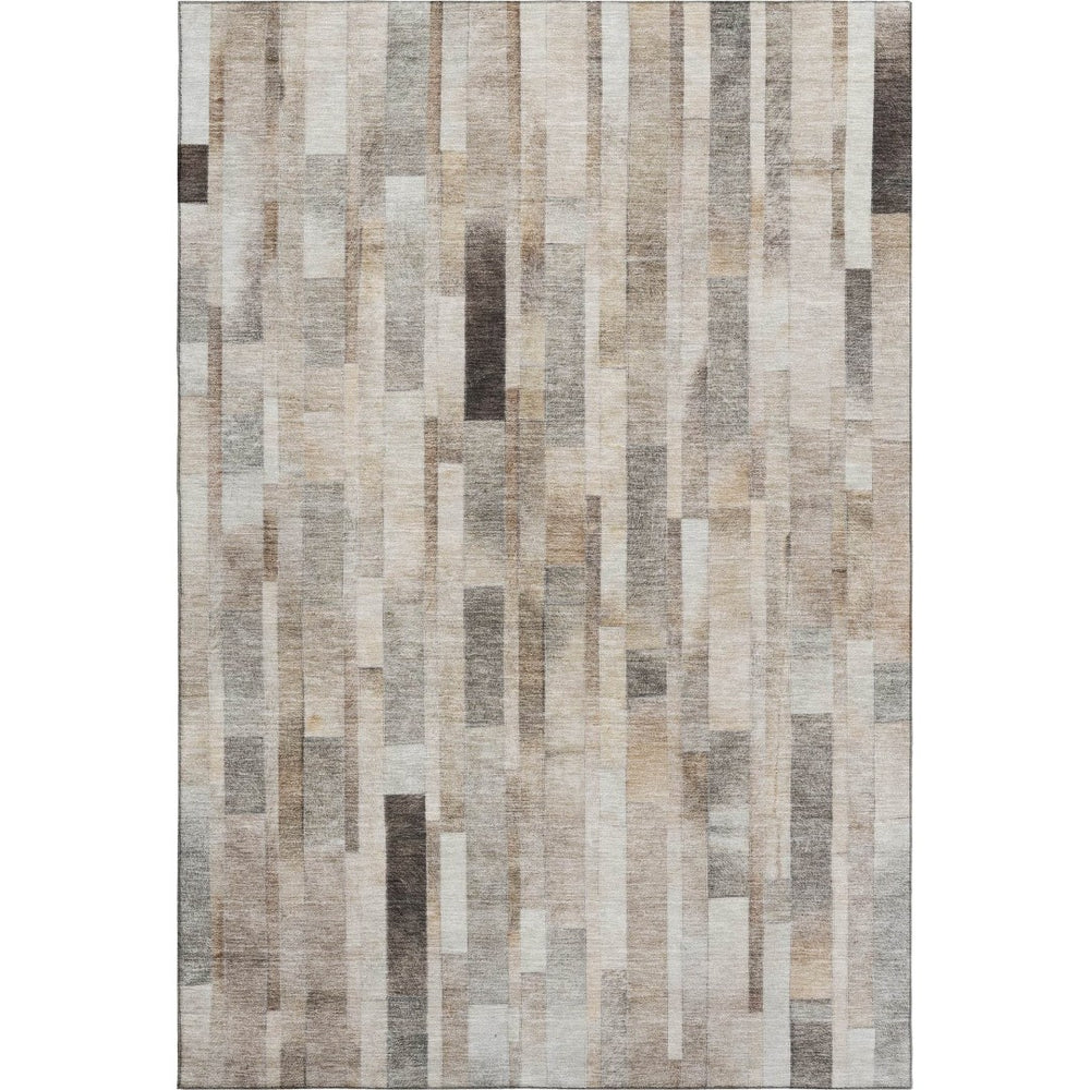 HomeRoots 9' X 12' Washable Area Rug in Taupe, Ivory & Gray Stripes - Durable, UV-Protected, Easy-Care Elegance 695365