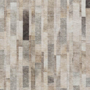 HomeRoots 9' X 12' Washable Area Rug in Taupe, Ivory & Gray Stripes - Durable, UV-Protected, Easy-Care Elegance 695365