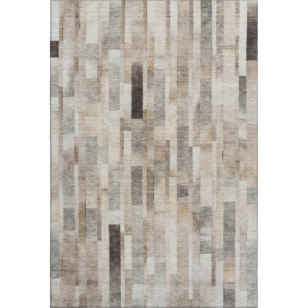 HomeRoots 10' X 14' Taupe Ivory Gray Striped Washable Area Rug - UV Protected, Stain-Resistant, Durable Design 695366