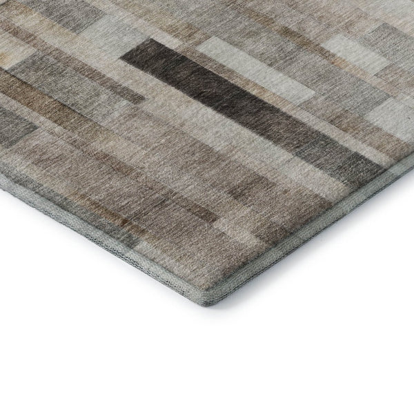 HomeRoots 10' X 14' Taupe Ivory Gray Striped Washable Area Rug - UV Protected, Stain-Resistant, Durable Design 695366