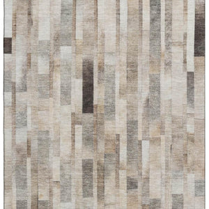 HomeRoots 10' X 14' Taupe Ivory Gray Striped Washable Area Rug - UV Protected, Stain-Resistant, Durable Design 695366