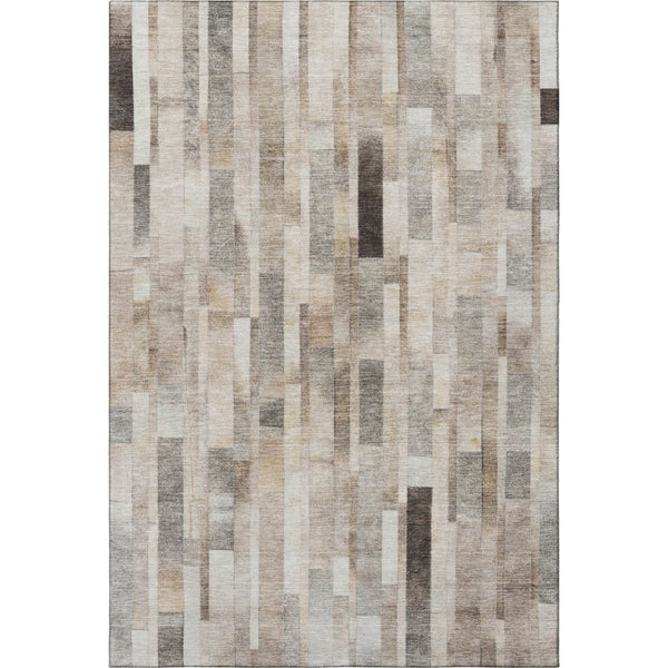 HomeRoots 10' X 14' Taupe Ivory Gray Striped Washable Area Rug - UV Protected, Stain-Resistant, Durable Design 695366