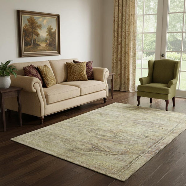 HomeRoots 5' X 8' Artichoke Green Abstract Geometric Area Rug - Durable, Washable, UV Protected & Stylish! 695368