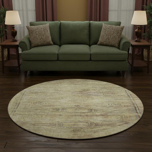 HomeRoots 8' Artichoke Green Gold Beige Abstract Round Rug - UV Protected, Stain Resistant, Washable Design! 695369
