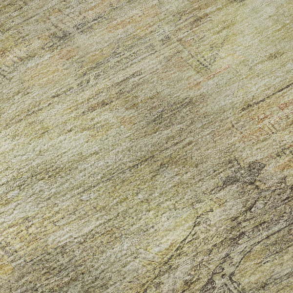 HomeRoots 8' Artichoke Green Gold Beige Abstract Round Rug - UV Protected, Stain Resistant, Washable Design! 695369