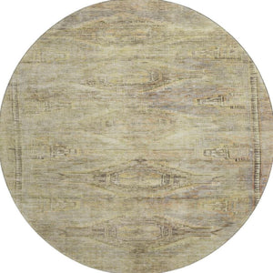 HomeRoots 8' Artichoke Green Gold Beige Abstract Round Rug - UV Protected, Stain Resistant, Washable Design! 695369