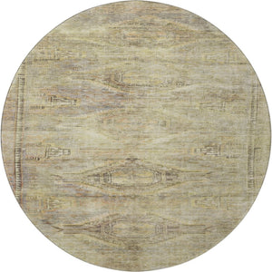 HomeRoots 8' Artichoke Green Gold Beige Abstract Round Rug - UV Protected, Stain Resistant, Washable Design! 695369