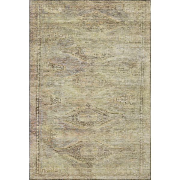 HomeRoots 9' Stylish Artichoke Green & Gold Abstract Geometric Washable Area Rug with UV Protection & Durability 695371
