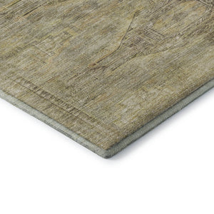 HomeRoots 10' X 14' Stylish Geometric Area Rug in Artichoke Green, Gold & Beige - Durable, Washable, UV Protected 695372