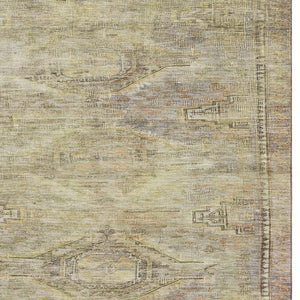 HomeRoots 10' X 14' Stylish Geometric Area Rug in Artichoke Green, Gold & Beige - Durable, Washable, UV Protected 695372