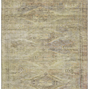 HomeRoots 10' X 14' Stylish Geometric Area Rug in Artichoke Green, Gold & Beige - Durable, Washable, UV Protected 695372