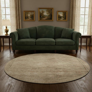 HomeRoots 8' Beige and Brown Abstract Geometric Round Rug - Washable, UV-Protected, Durable, Ideal for High-Traffic Areas 695375