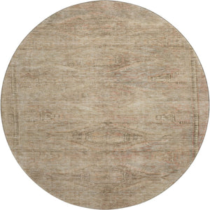 HomeRoots 8' Beige and Brown Abstract Geometric Round Rug - Washable, UV-Protected, Durable, Ideal for High-Traffic Areas 695375