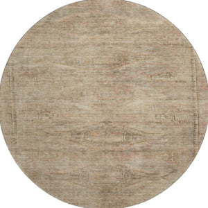 HomeRoots 8' Beige and Brown Abstract Geometric Round Rug - Washable, UV-Protected, Durable, Ideal for High-Traffic Areas 695375