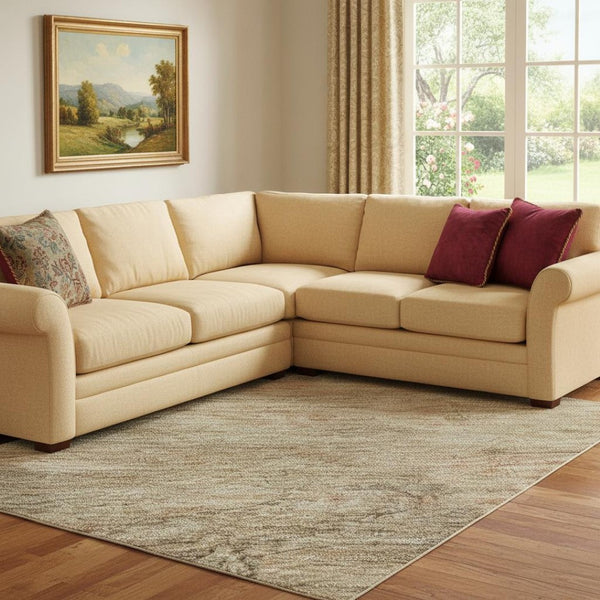 HomeRoots 8' X 10' Washable Beige & Brown Abstract Geometric Area Rug with UV Protection & Stain Resistance 695376