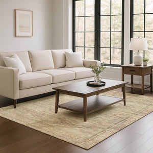 HomeRoots 9' X 12' Abstract Geometric Washable Area Rug - Durable Beige & Brown Design with UV Protection 695377