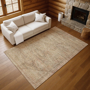 HomeRoots 9' X 12' Abstract Geometric Washable Area Rug - Durable Beige & Brown Design with UV Protection 695377