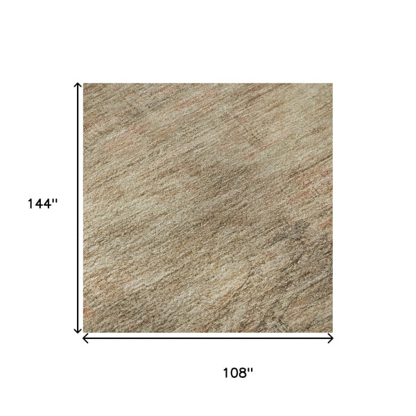 HomeRoots 9' X 12' Abstract Geometric Washable Area Rug - Durable Beige & Brown Design with UV Protection 695377