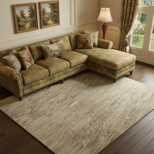 HomeRoots 9' X 12' Abstract Geometric Washable Area Rug - Durable Beige & Brown Design with UV Protection 695377