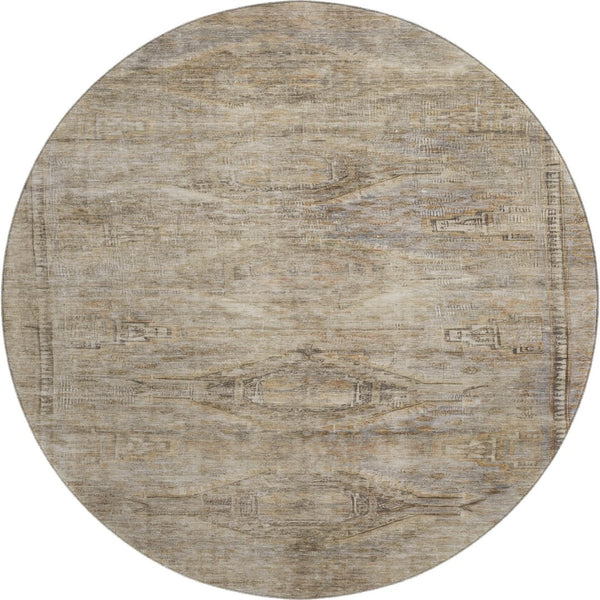 HomeRoots 8' Washable Round Rug in Brown, Beige & Taupe - Abstract Geometric Design with UV Protection & Stain Resistance 695381