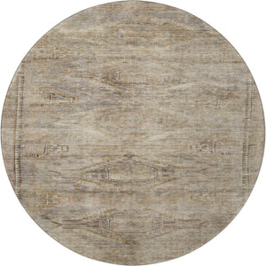 HomeRoots 8' Washable Round Rug in Brown, Beige & Taupe - Abstract Geometric Design with UV Protection & Stain Resistance 695381