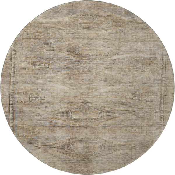 HomeRoots 8' Washable Round Rug in Brown, Beige & Taupe - Abstract Geometric Design with UV Protection & Stain Resistance 695381