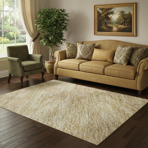 HomeRoots 5' X 8' Stylish Linen Gold & Wheat Geometric Area Rug - Washable, UV-Protected, Durable Design 695386