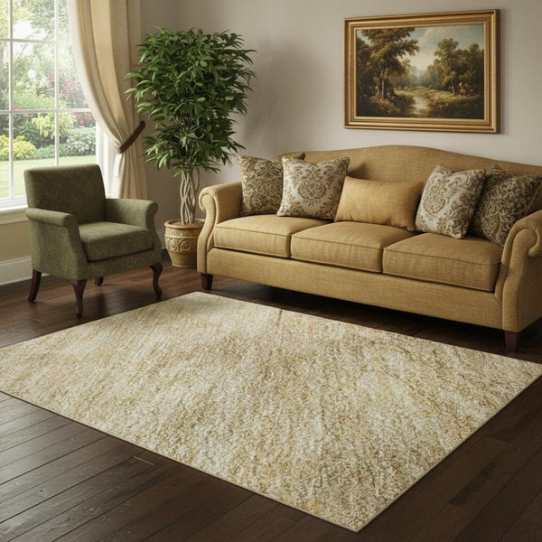 HomeRoots 5' X 8' Stylish Linen Gold & Wheat Geometric Area Rug - Washable, UV-Protected, Durable Design 695386