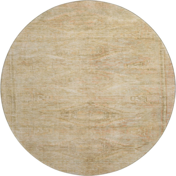 HomeRoots 8' Linen Gold and Wheat Abstract Round Rug - Washable, UV-Protected, Durable Design for Any Space 695387
