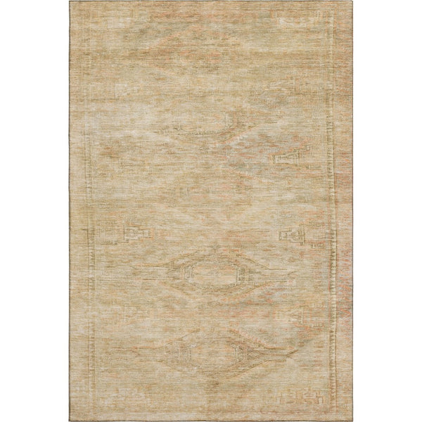 HomeRoots 8' X 10' Modern Linen Gold & Wheat Abstract Geometric Area Rug - Washable, UV-Protected, Durable Design 695388