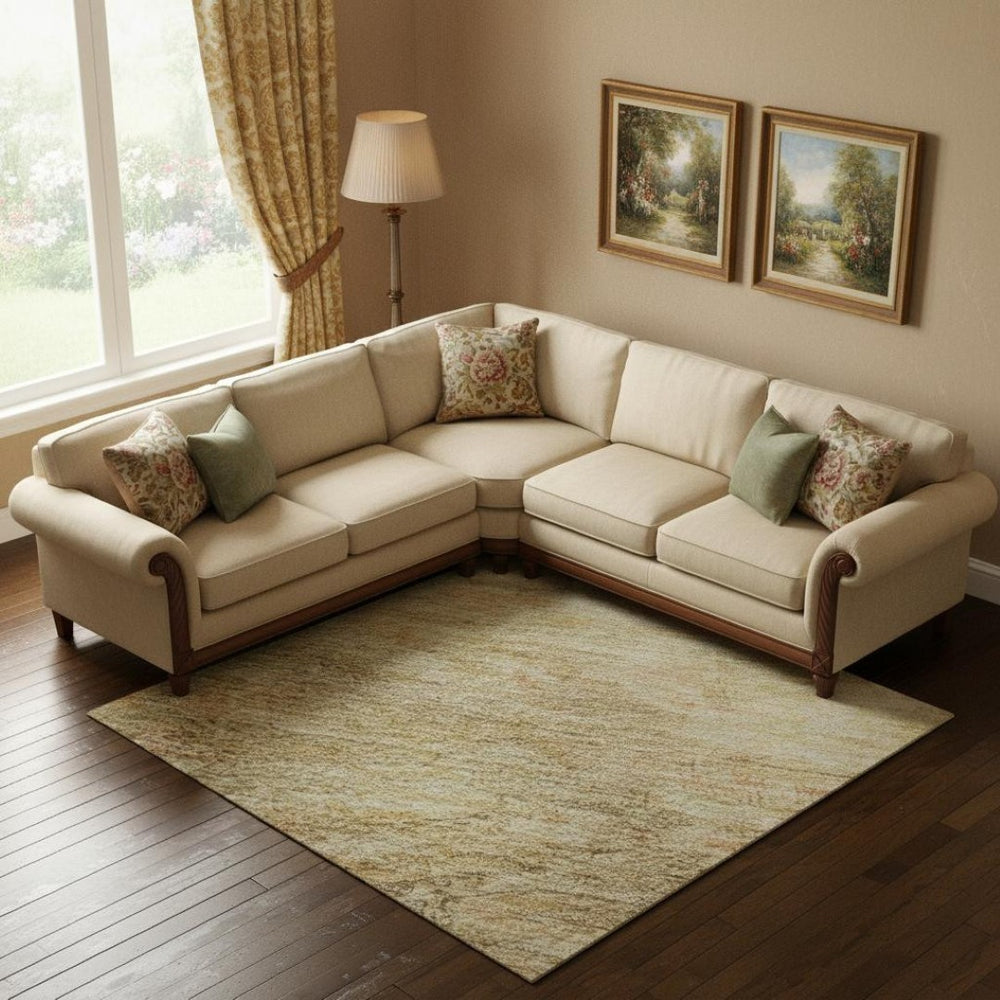 HomeRoots 9' X 12' Abstract Geometric Area Rug in Linen Gold & Wheat – Washable, Stain-Resistant, UV Protected! 695389