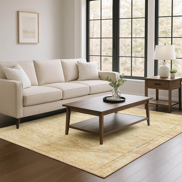 HomeRoots 10' X 14' Elegant Linen Gold and Wheat Geometric Area Rug – Washable, Stain Resistant, UV Protected 695390