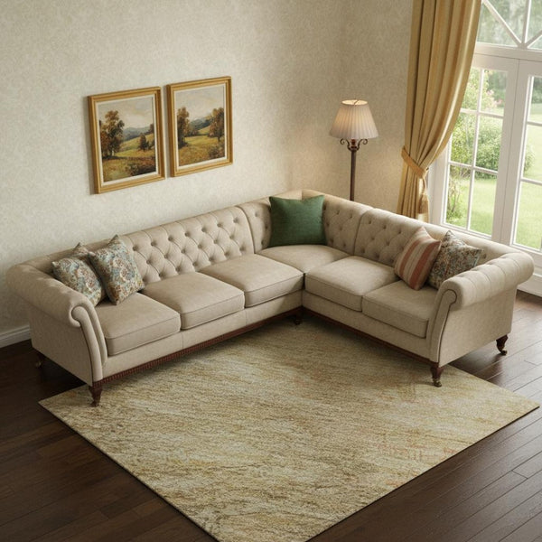 HomeRoots 10' X 14' Elegant Linen Gold and Wheat Geometric Area Rug – Washable, Stain Resistant, UV Protected 695390