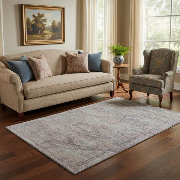 HomeRoots 5' X 8' Pewter Gray Geometric Area Rug - Washable, UV-Protected, Stain-Resistant for Busy Homes 695392