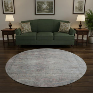 HomeRoots 8' Stylish Pewter Gray & Charcoal Abstract Round Rug - Washable, UV-Protected, Perfect for Homes 695393