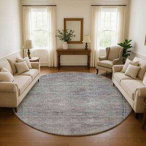 HomeRoots 8' Stylish Pewter Gray & Charcoal Abstract Round Rug - Washable, UV-Protected, Perfect for Homes 695393
