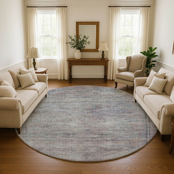 HomeRoots 8' Stylish Pewter Gray & Charcoal Abstract Round Rug - Washable, UV-Protected, Perfect for Homes 695393