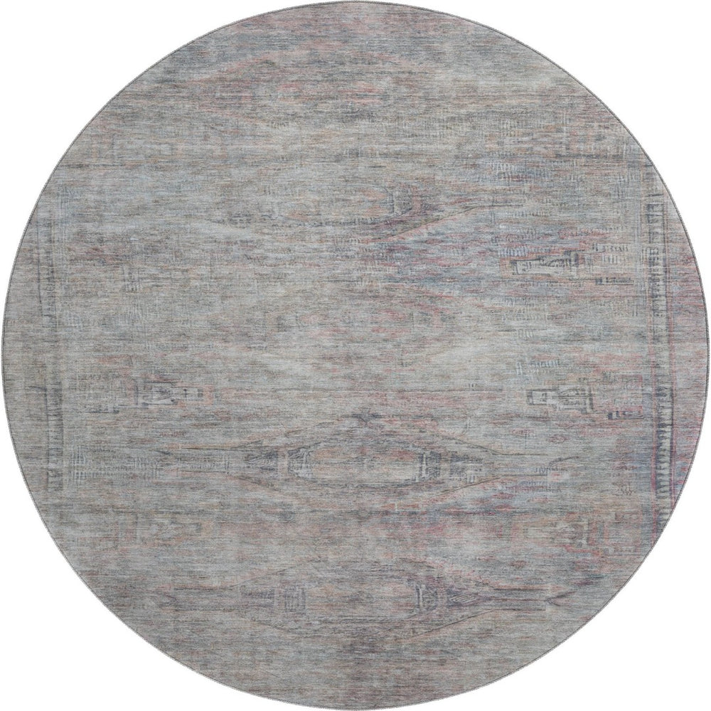 HomeRoots 8' Stylish Pewter Gray & Charcoal Abstract Round Rug - Washable, UV-Protected, Perfect for Homes 695393