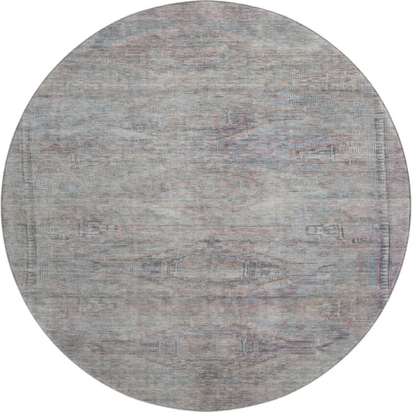 HomeRoots 8' Stylish Pewter Gray & Charcoal Abstract Round Rug - Washable, UV-Protected, Perfect for Homes 695393