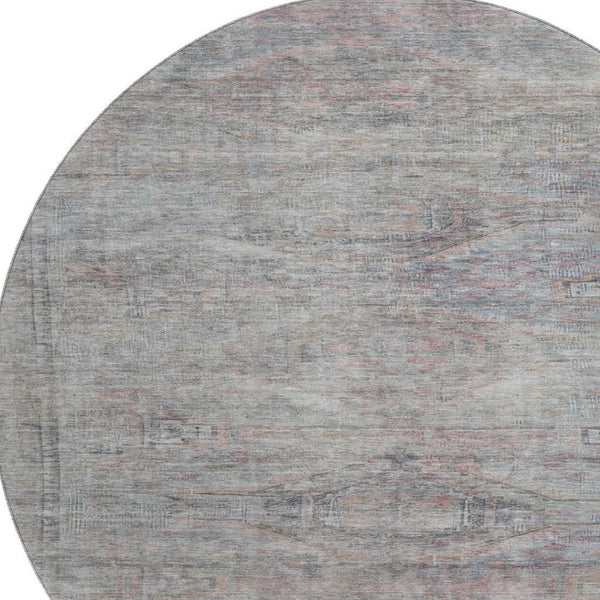 HomeRoots 8' Stylish Pewter Gray & Charcoal Abstract Round Rug - Washable, UV-Protected, Perfect for Homes 695393