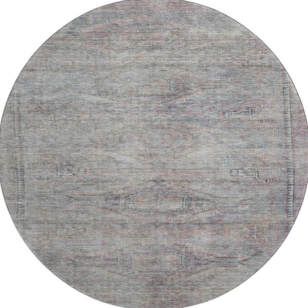 HomeRoots 8' Stylish Pewter Gray & Charcoal Abstract Round Rug - Washable, UV-Protected, Perfect for Homes 695393