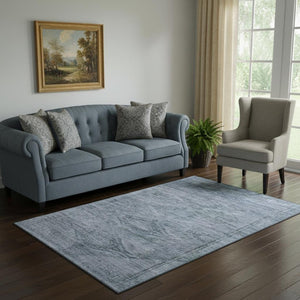 HomeRoots 5' x 8' Sky Blue & Gray Abstract Geometric Washable Area Rug – Soft, Durable, UV Protected Design 695398