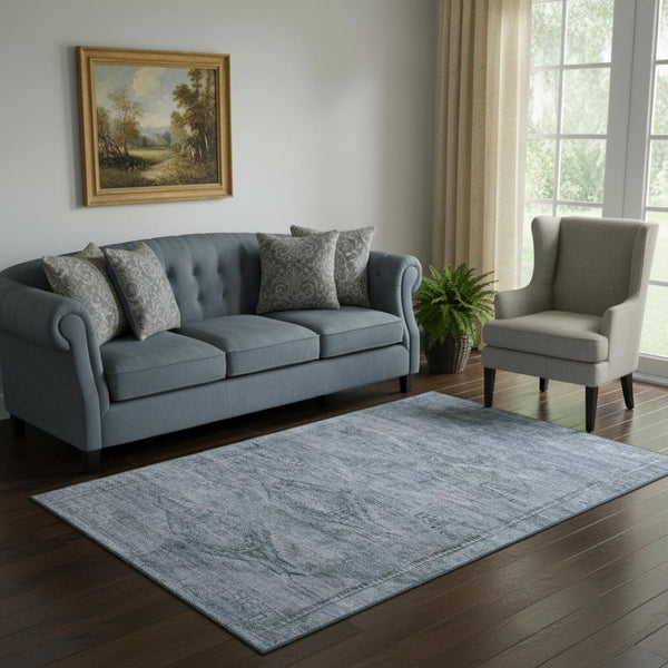 HomeRoots 5' x 8' Sky Blue & Gray Abstract Geometric Washable Area Rug – Soft, Durable, UV Protected Design 695398
