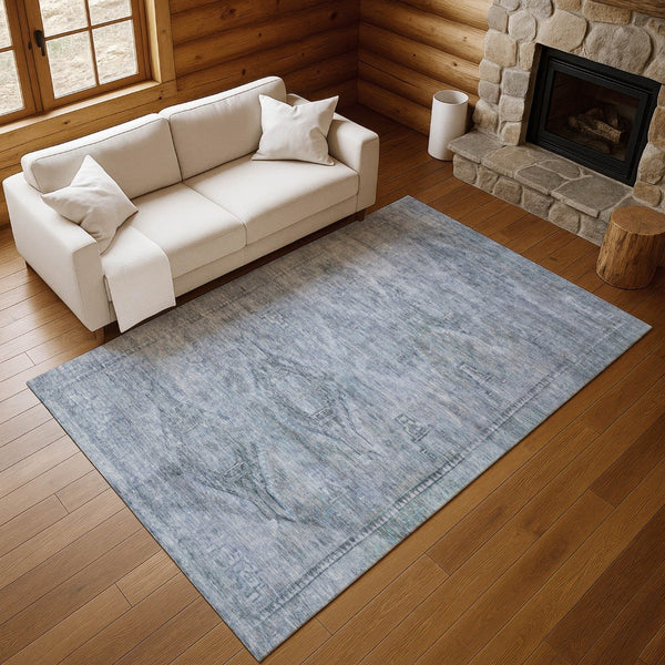 HomeRoots 5' x 8' Sky Blue & Gray Abstract Geometric Washable Area Rug – Soft, Durable, UV Protected Design 695398