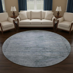 HomeRoots 8' Sky Blue & Gray Abstract Geometric Round Rug - Washable, Non-Slip, UV Protected & Stylish Design 695399