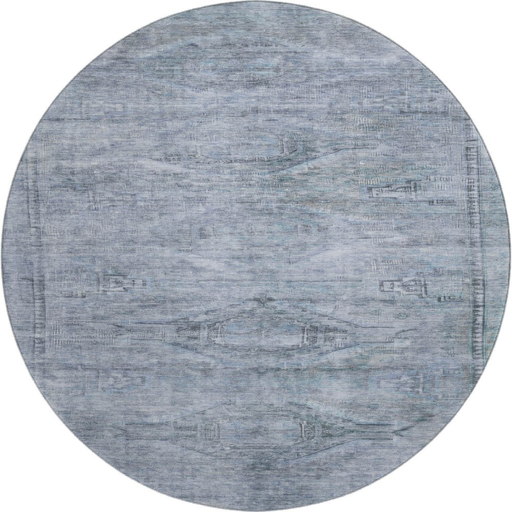 HomeRoots 8' Sky Blue & Gray Abstract Geometric Round Rug - Washable, Non-Slip, UV Protected & Stylish Design 695399