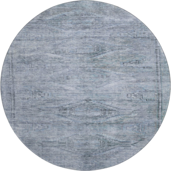 HomeRoots 8' Sky Blue & Gray Abstract Geometric Round Rug - Washable, Non-Slip, UV Protected & Stylish Design 695399