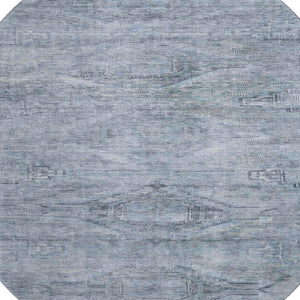 HomeRoots 8' Sky Blue & Gray Abstract Geometric Round Rug - Washable, Non-Slip, UV Protected & Stylish Design 695399