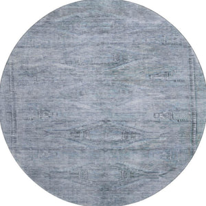 HomeRoots 8' Sky Blue & Gray Abstract Geometric Round Rug - Washable, Non-Slip, UV Protected & Stylish Design 695399
