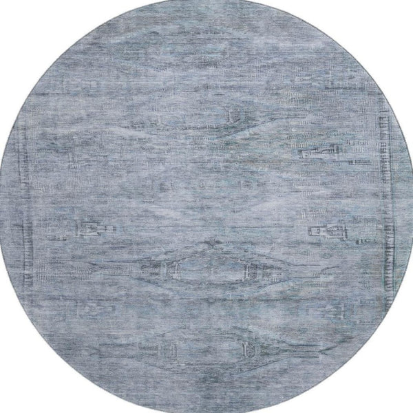 HomeRoots 8' Sky Blue & Gray Abstract Geometric Round Rug - Washable, Non-Slip, UV Protected & Stylish Design 695399